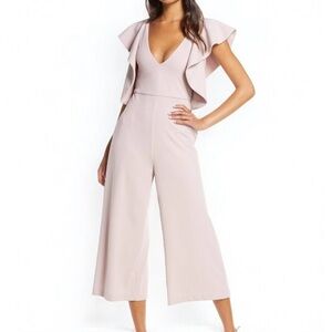 🌻Badgley Mischka Ruffle Cropped Wide Leg Jumpsuit Size 0